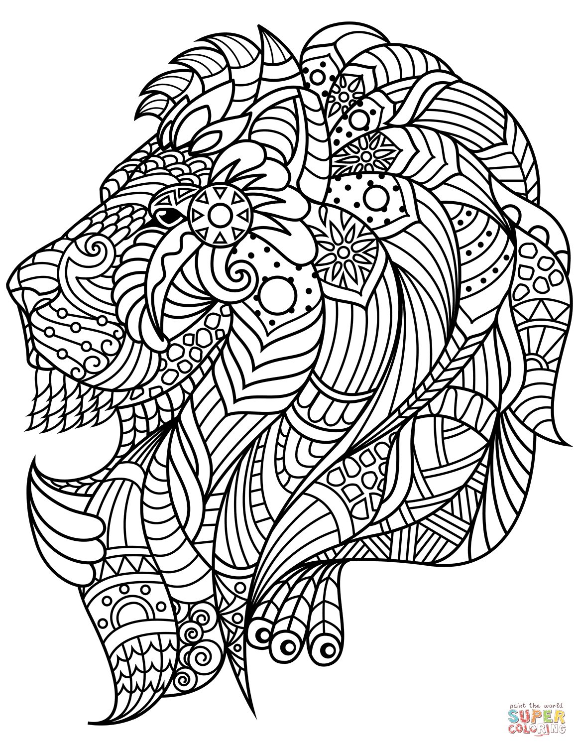 Lion head zentangle coloring page free printable coloring pages