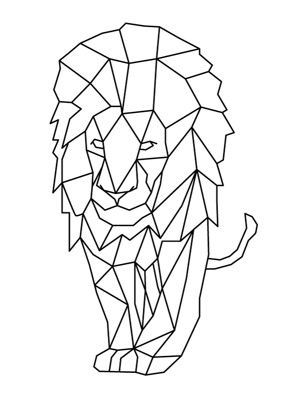 Printable polygonal lion coloring page