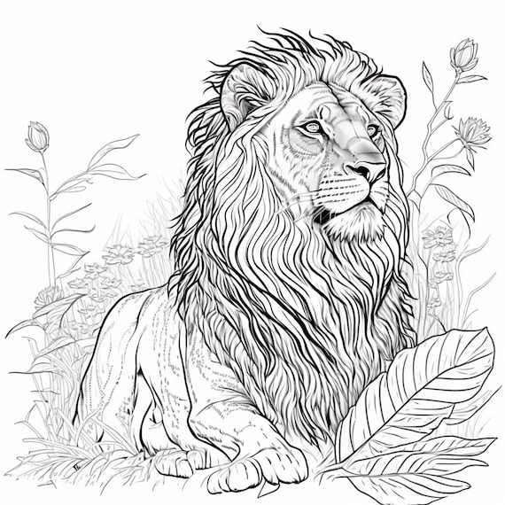 Lion coloring book page instant download