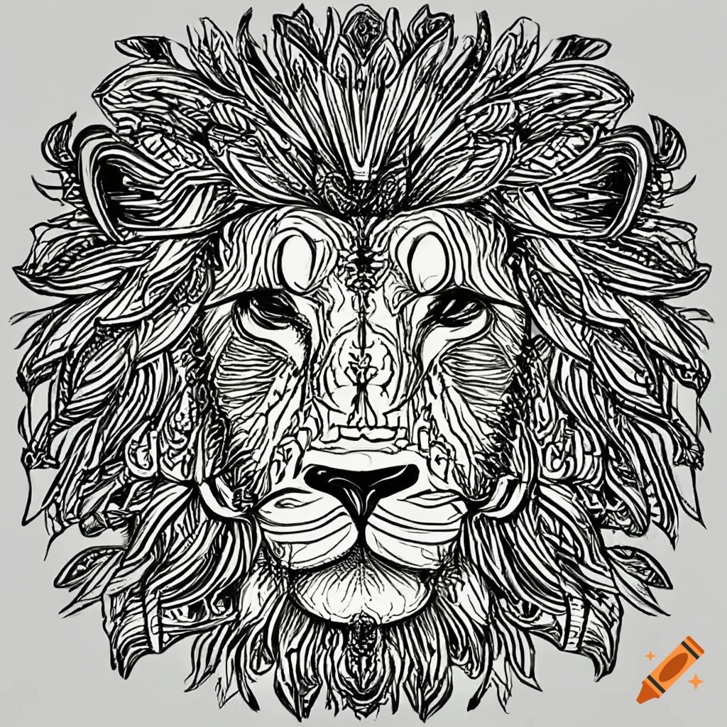 Coloring page for adults mandala lion image front face white background clean line art fine line art in color hd ar on