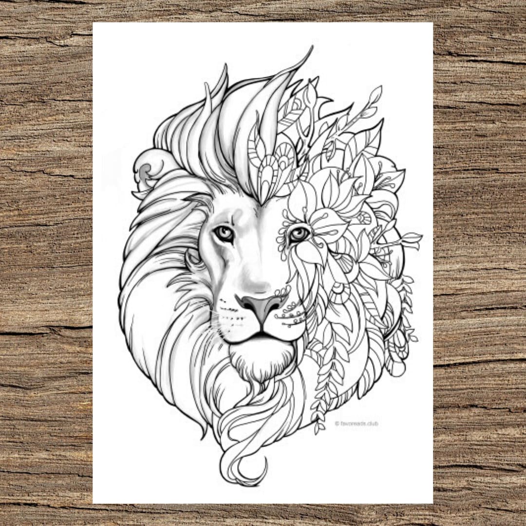 Fantasy lion printable adult coloring page from favoreads coloring book pages for adults and kids coloring sheets coloring designs