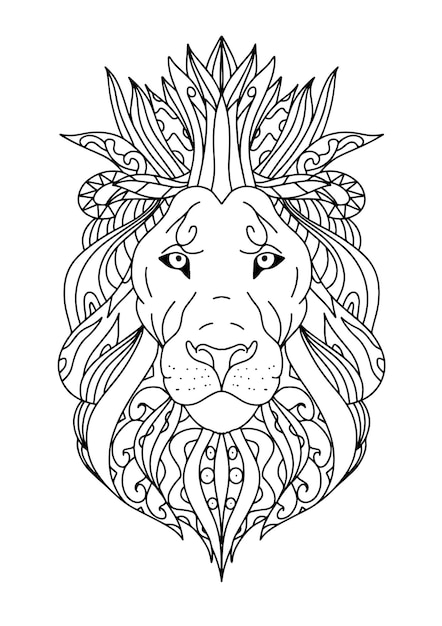 Premium vector adult coloring page abstract lion head ilustration