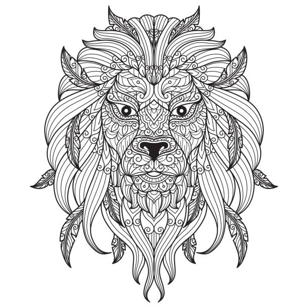 Coloring book lion black white stock illustrations royalty