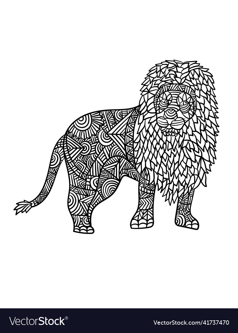 Lion mandala coloring pages for adults royalty free vector