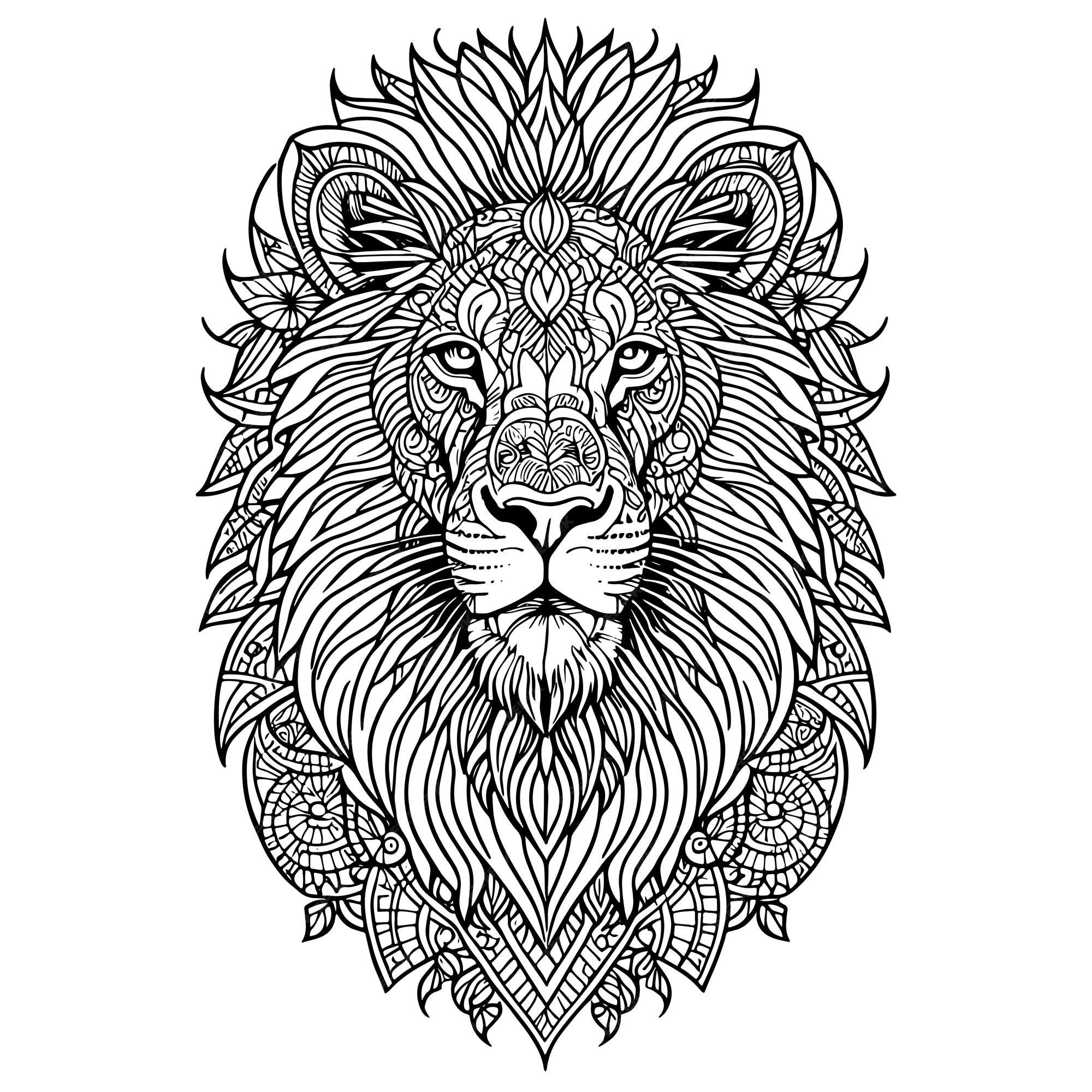 Premium vector lion coloring page zen tangle style for adults