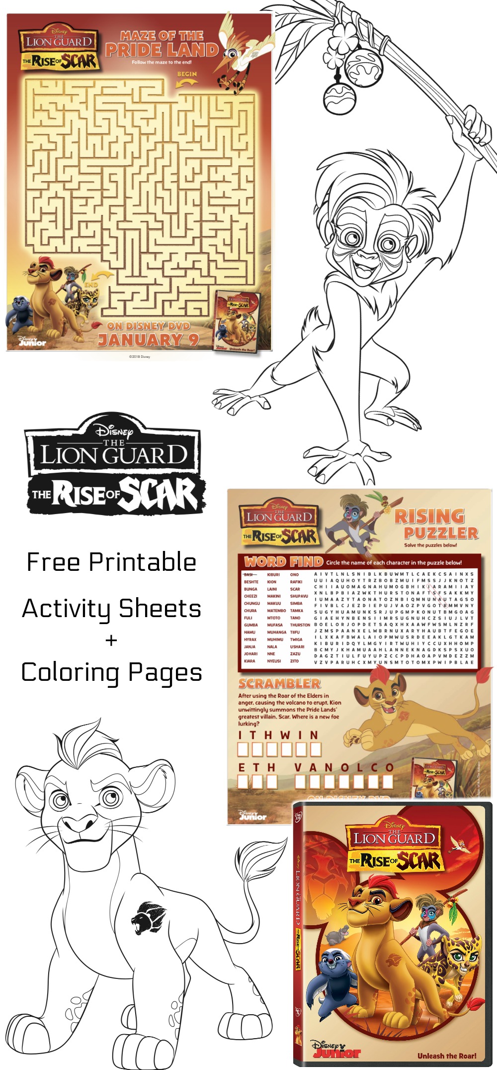 Free printable disney the lion guard coloring pages activity sheets