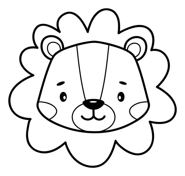 Cartoon of lion head coloring page stock illustrations royalty