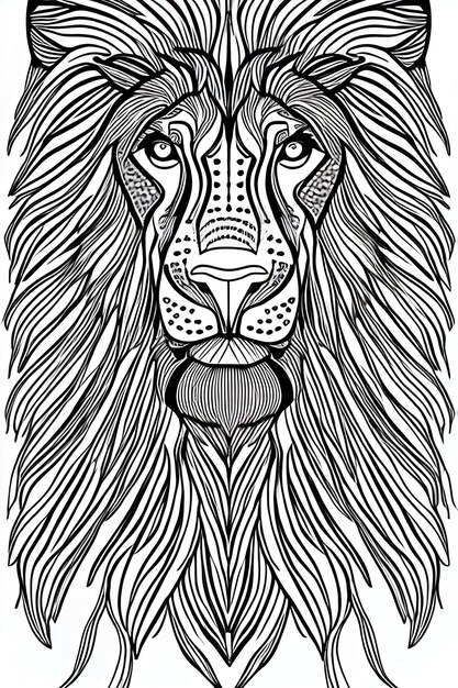 Premium photo coloring page illustration of a lion head for kdp coloring books for adults