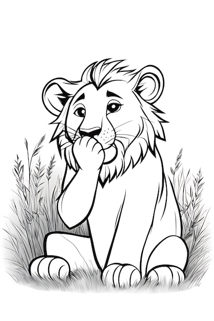 Premium ai image shy lion coloring page printable coloring page coloring for children