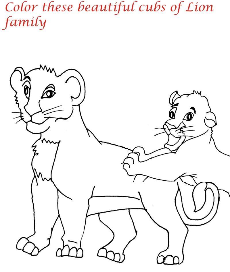 Lion family printable coloring page for kids