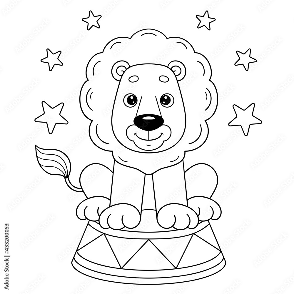 Coloring page outline of cartoon lion in circus coloring book for kids vector