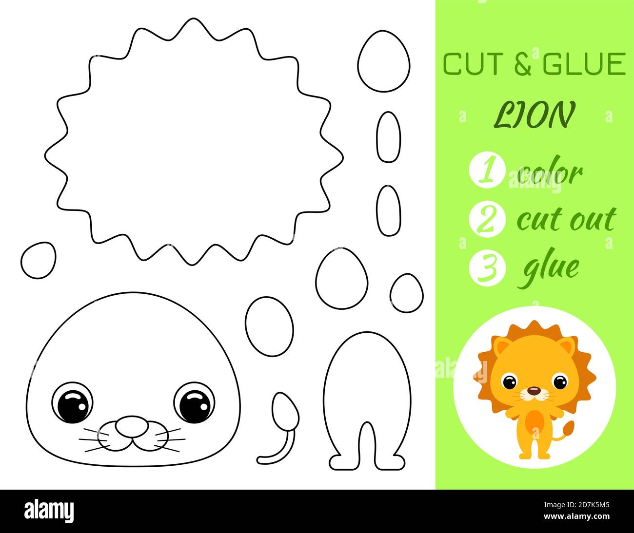 Coloring book cut and glue baby lion educational paper game for preschool children cut and paste worksheet color cut parts and glue on papercarto stock vector image art