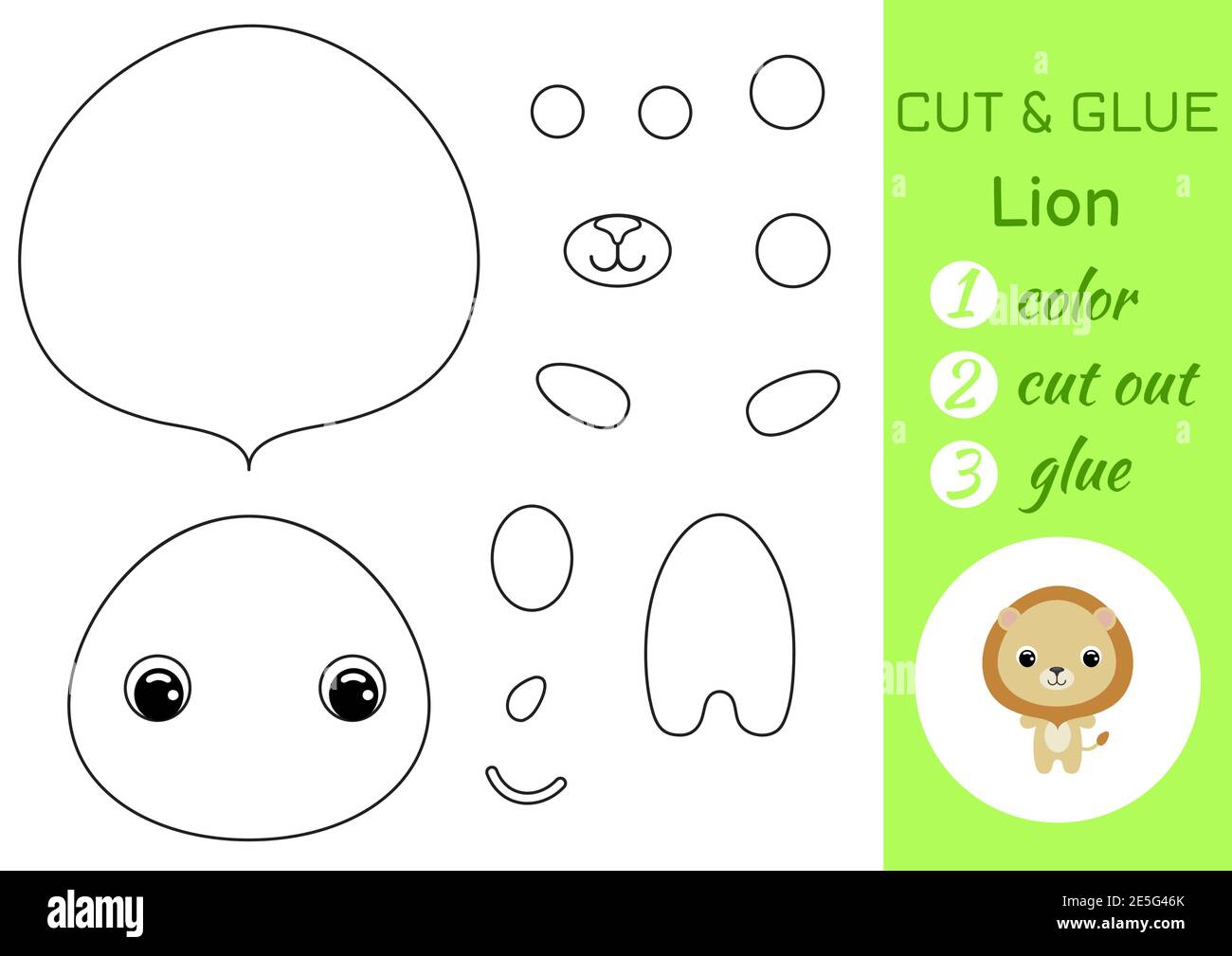 Coloring book cut and glue baby lion educational paper game for preschool children cut and paste worksheet color cut parts and glue on paper stock vector image art