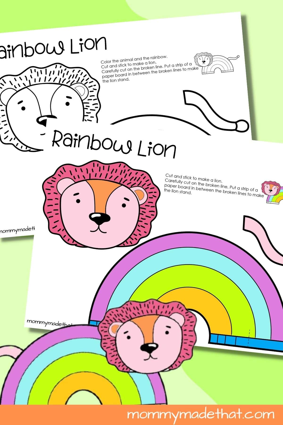 Rainbow lion craft free printable craft