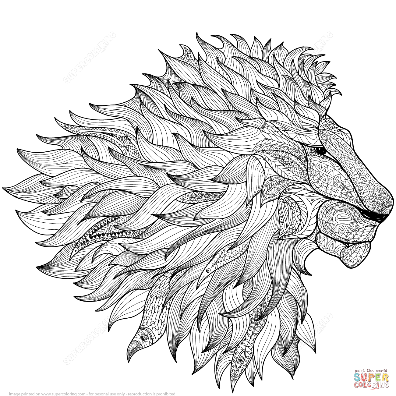 Lion zentangle coloring page free printable coloring pages