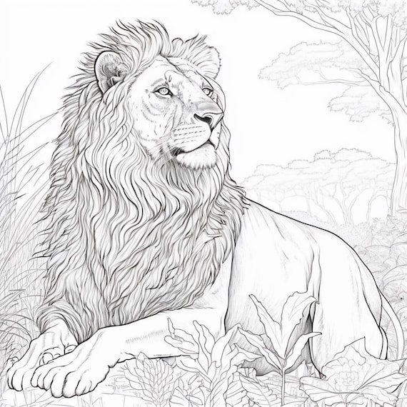 Lion coloring book page instant download