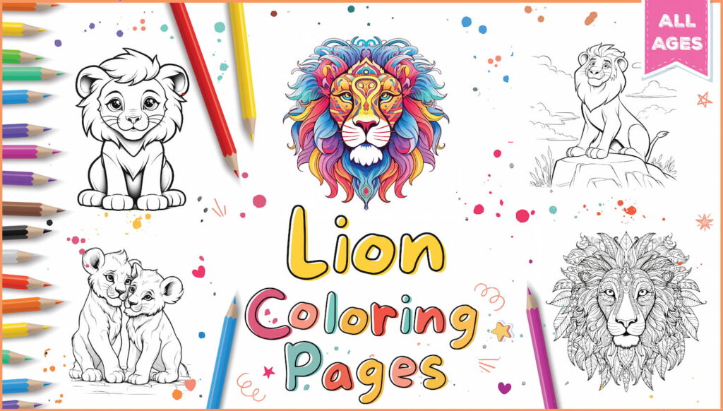 Lion coloring pages for kids adults