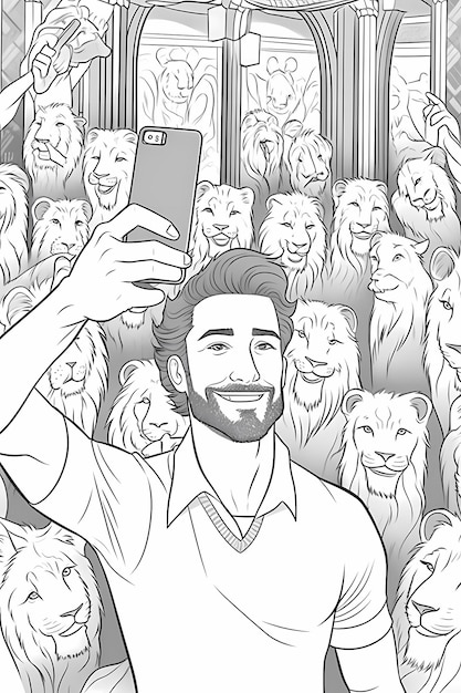 Premium ai image coloring book style join daniel in the lions den for a selfie adventure