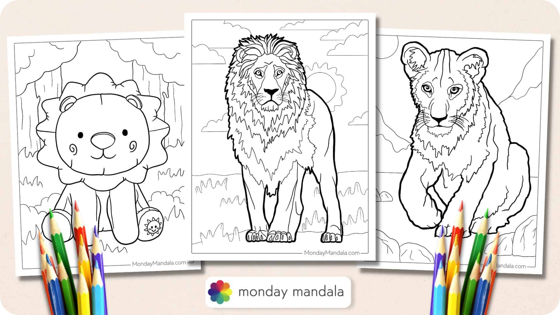 Lion coloring pages free pdf printables