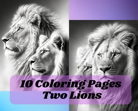 Coloring pages for adult coloring templates grayscale coloring book digital wall art grayscale page for instant download lions