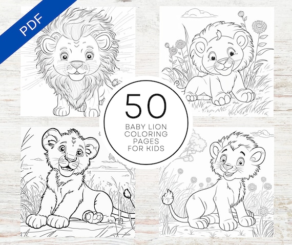 Kdp interior baby lion coloring pages for kids x printable pdf canva template kids coloring book mercial use