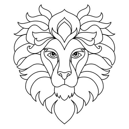 Head of lion tangle design hand drawn doodle vector illustration template with simple shapes to create a plex decorative coloring animal head front view for coloring page tattoo print puzzle ù ùùø øªøµù ùù ù