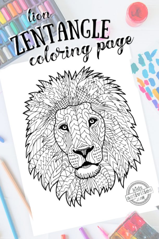 Free zentangle lion pattern printable coloring page