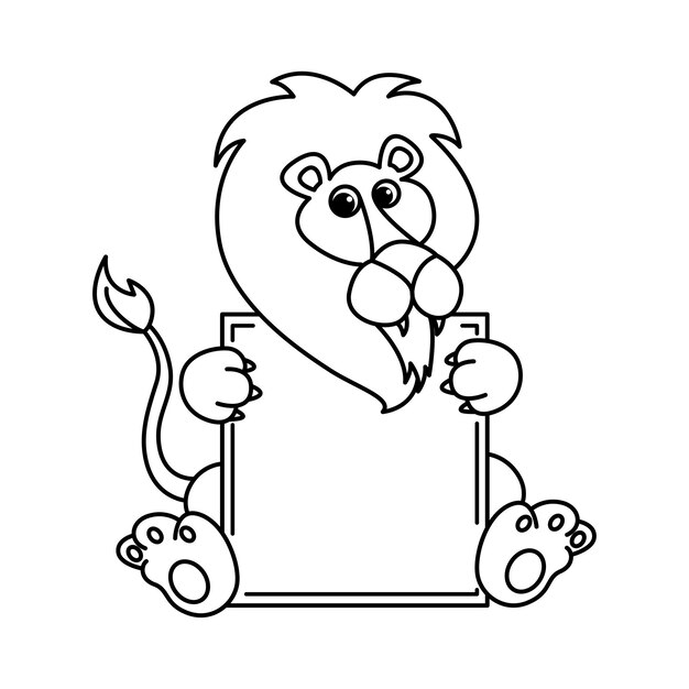 Premium vector board template with cute lion cartoon characters vector illustration for kids coloring book