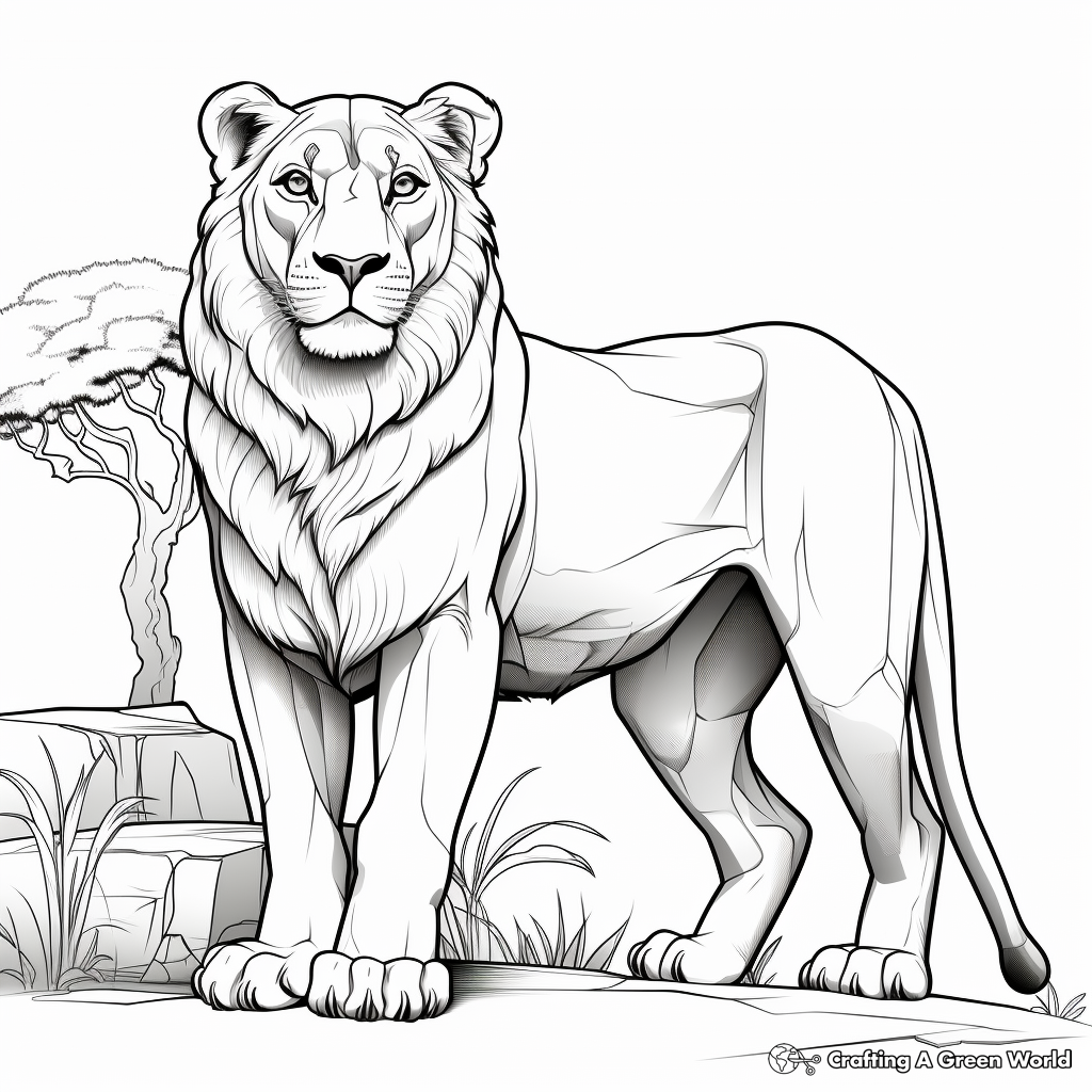 Realistic lion coloring pages