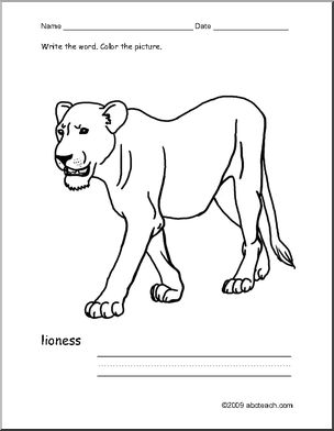 Coloring page write and color lioness esl