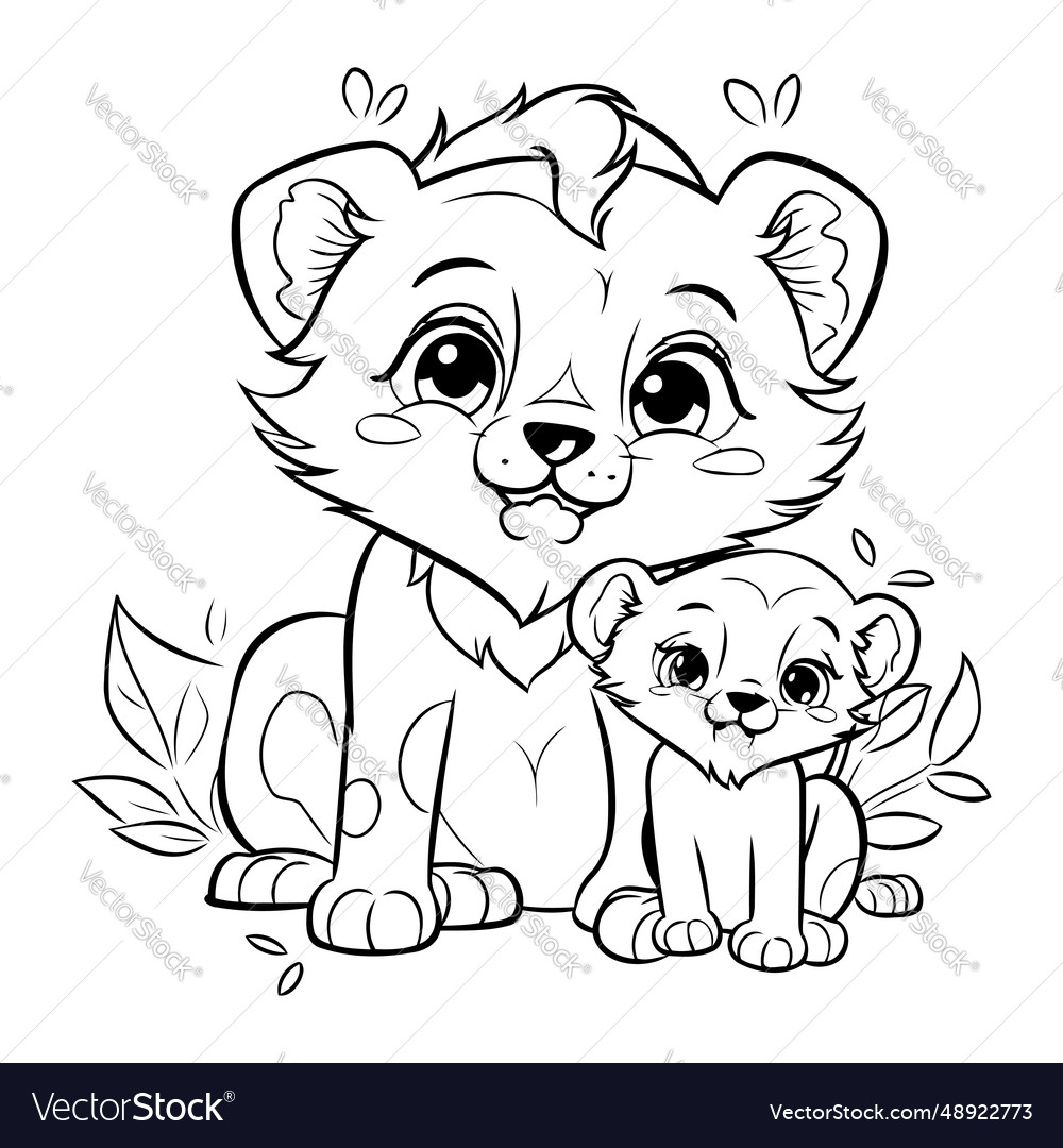 Coloring book for children cute lioness and her vector image