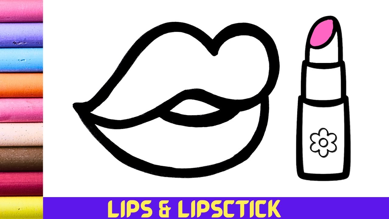 Coloring lipstick and lips painting and drawing for kids and toddlers coloring pages