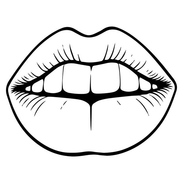 Premium vector girl lip line art coloring page design for adults