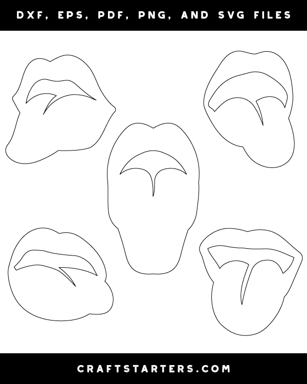 Lips with tongue out outline patterns dfx eps pdf png and svg cut files