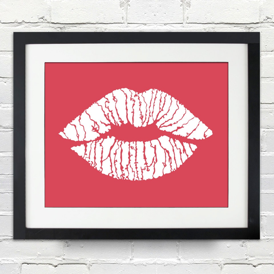 Kiss lips stencil silhouette poster or canvas birthday gift custom color personalized gift x x x x