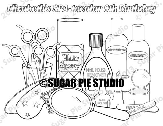 Personalized spa coloring page birthday party favor colouring activity sheet personalized printable template