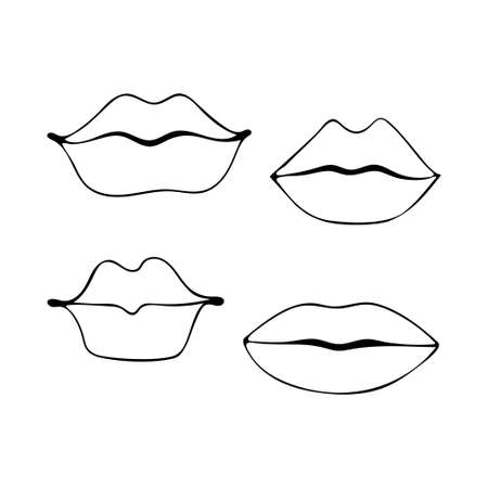 Lip coloring female prints of painted lips hand drawn vector line art black and white illustration royalty free svg cliparts vectors and stock illustration image