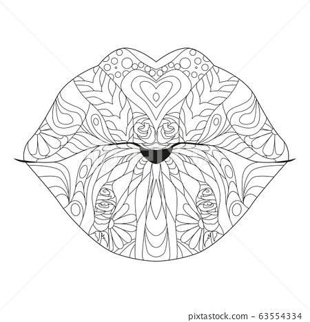 Zentangle stylized lips for coloring hand drawn