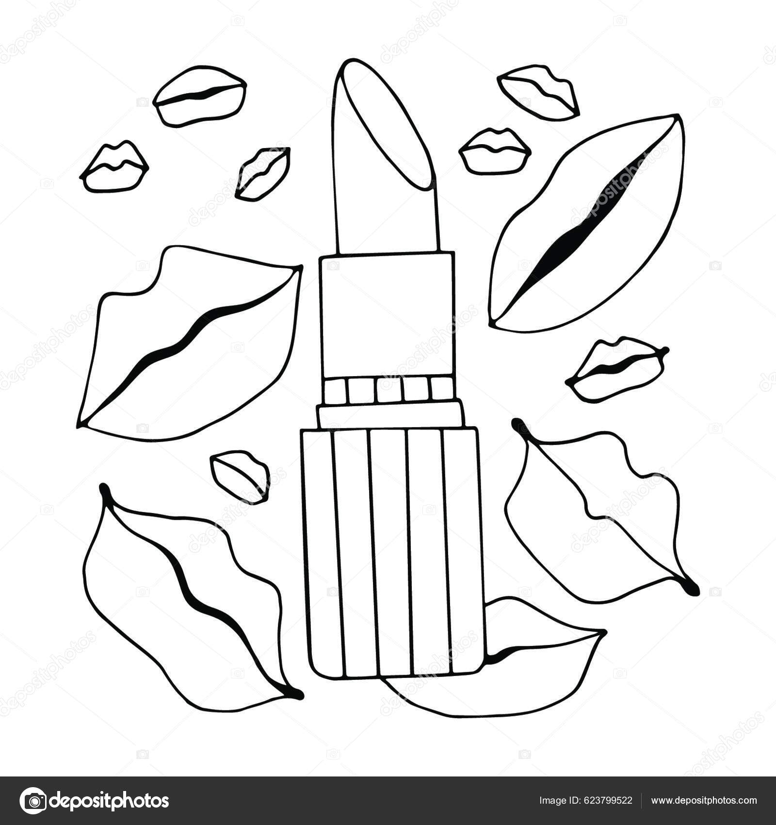 Lipstick lip prints coloring page female cosmetics kisses hand drawn stock vector by yayimages