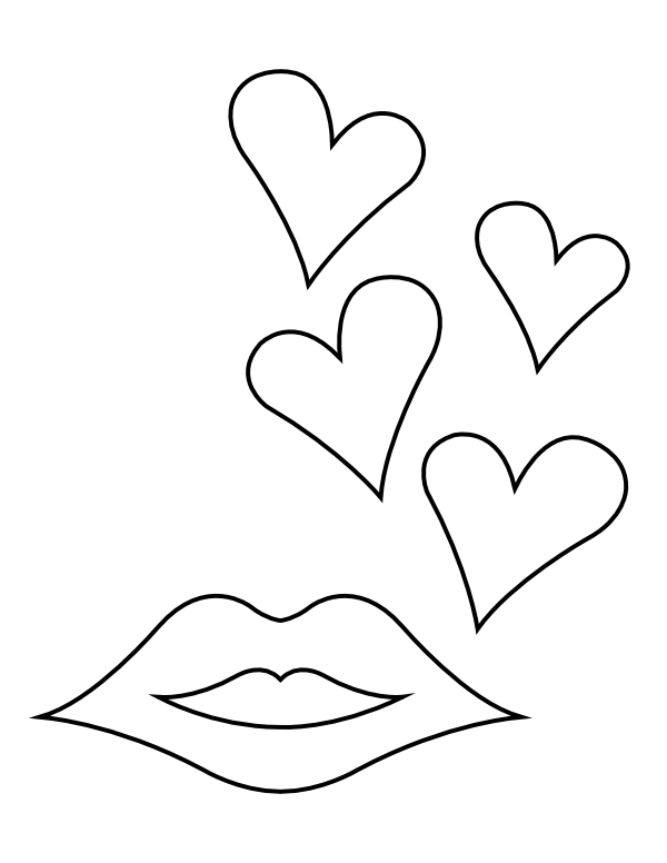 Printable hearts and lips coloring page