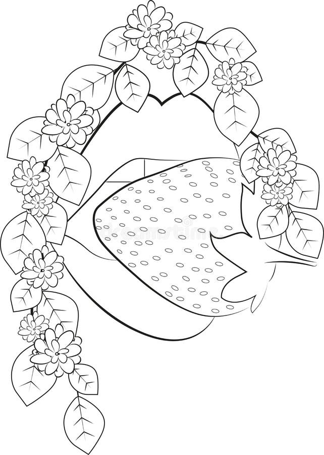 Coloring page with strawberry and lips stock illustration