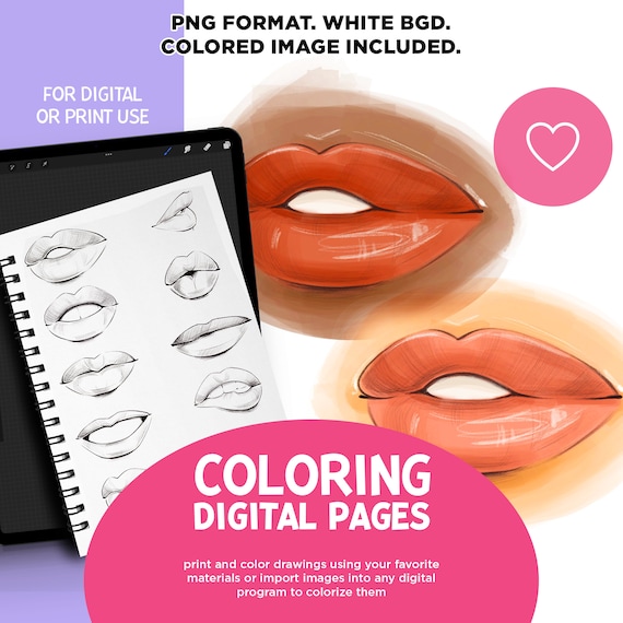 Lips coloring book coloring pages fashion illustration adult coloring page printable coloring book lips coloring pages for procreate