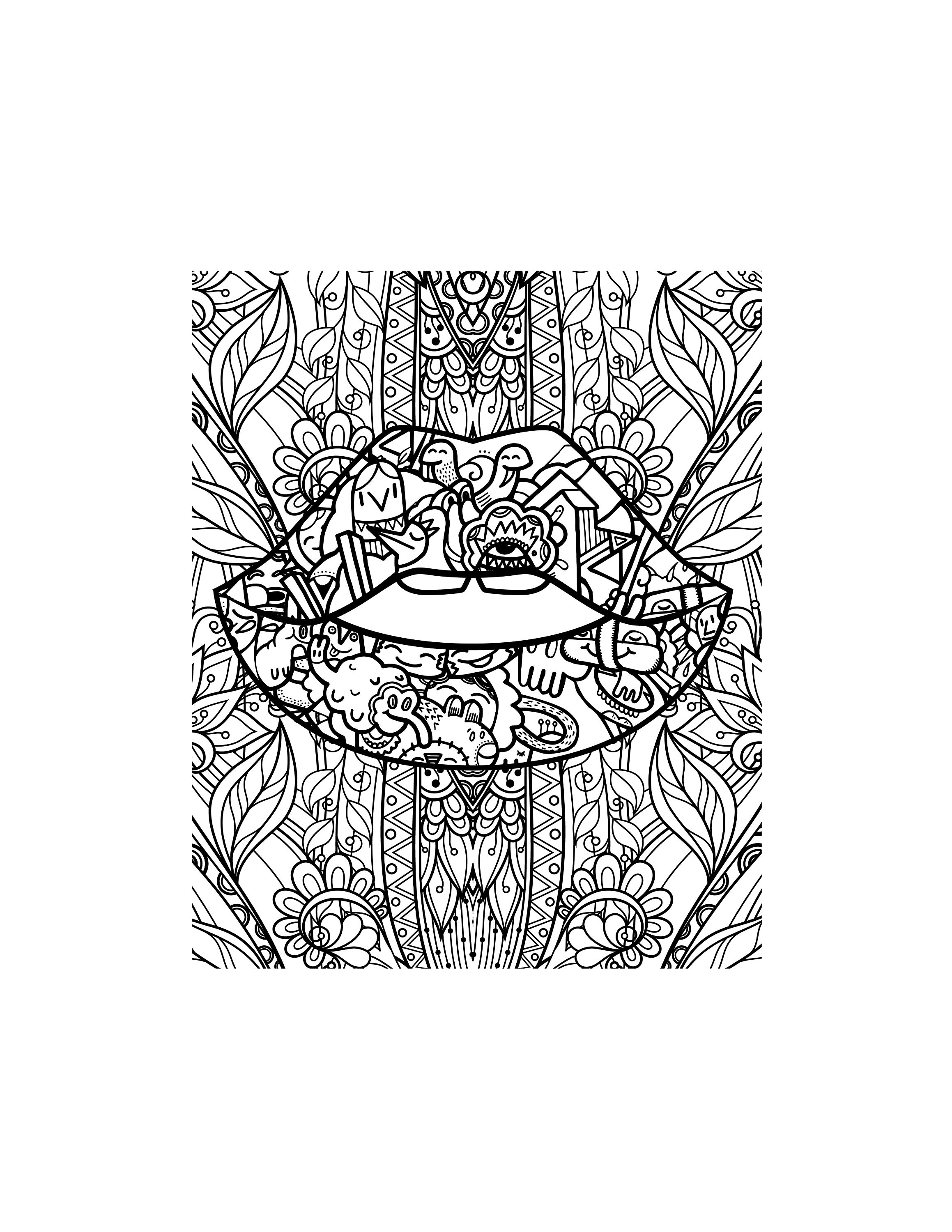 Trippy lip printable pdf digital download trippy stoner coloring page psychedelic cannabbis artwork