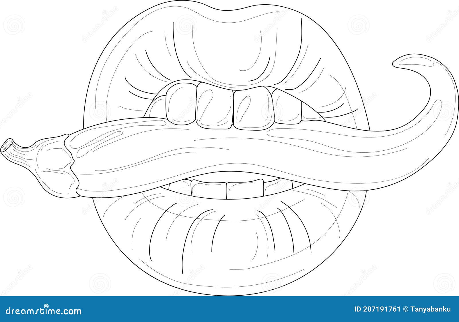 Realistic lips and hot pepper sketch template stock vector