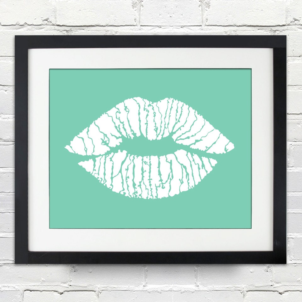 Kiss lips stencil silhouette poster or canvas birthday gift custom color personalized gift x x x x