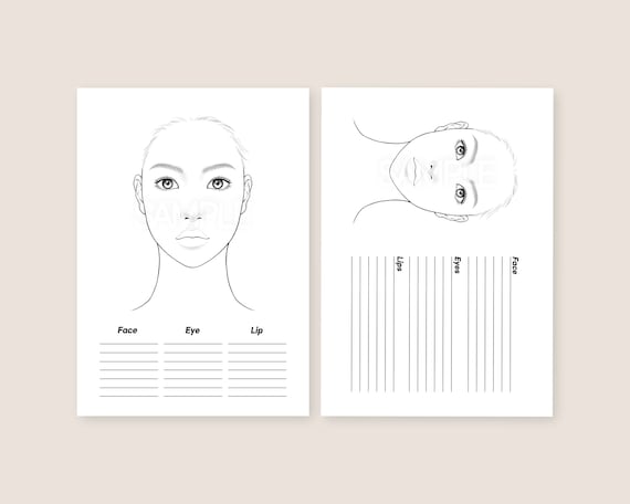 Makeup face chart printable digital coloring pages face templates for makeup artist grayscale instant download