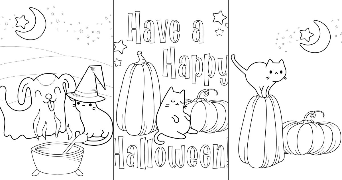 Printable halloween cat coloring pages