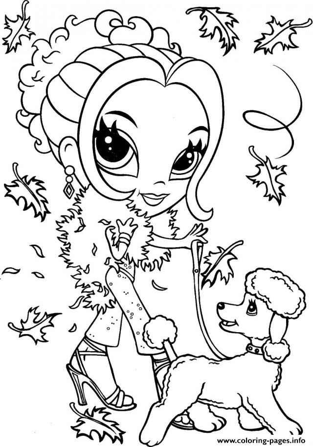 Lisa frank with his dog coloring page printable