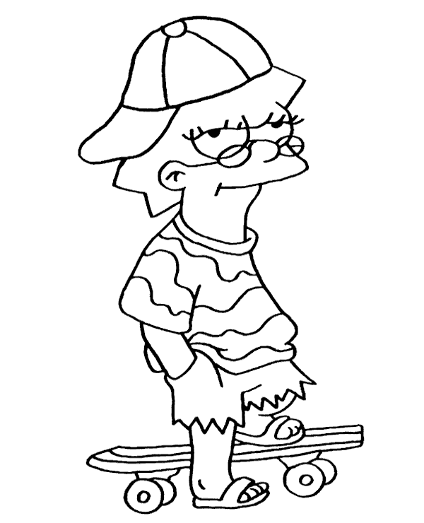 Hippie lisa coloring page skateboard