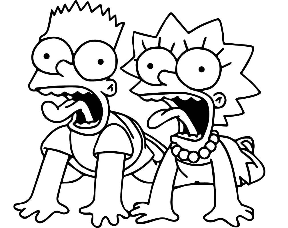 Bart and lisa simpson screaming coloring page